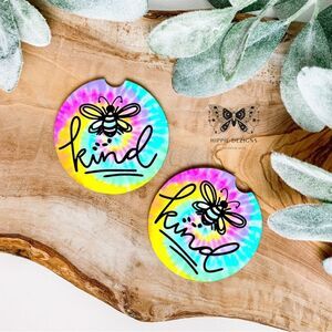 Tie Dye 🐝 Kind Car Coaster | Car Accessories | Tie Dye Decor | Coaster Set